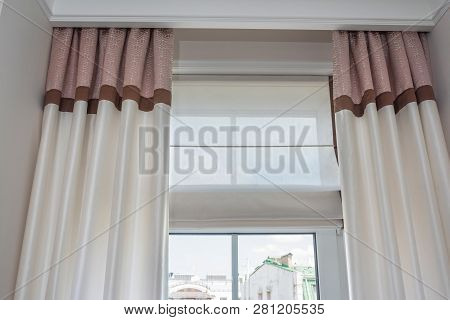 Curtain Interior Decoration In Living Room. Window Details