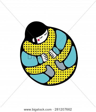 Strange Human In Beattle Pose. Illustration In Japanese Style.