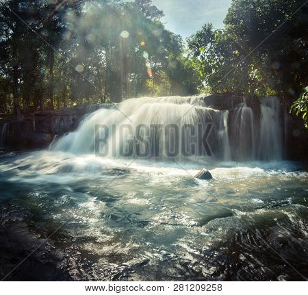 Beautiful view of a Waterfall at Phnom Kulen National Park. Cambodia