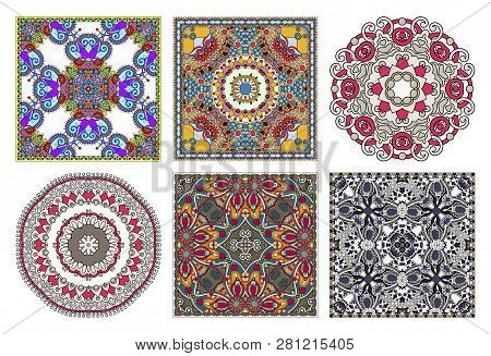 Set Of Traditional Kalamkari Ornamental Floral Paisley Design