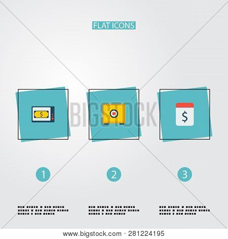 Set Of Commerce Icons Flat Style Symbols With Finance News, Pay Day, Safe And Other Icons For Your W