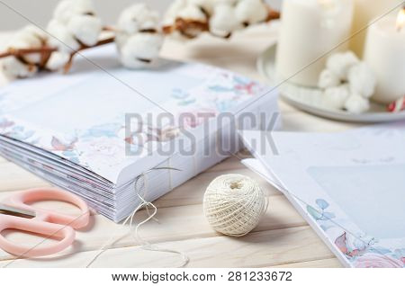 Book Binding. Thread And Pages. Handmade Coptic Binding. Scrapbooking.