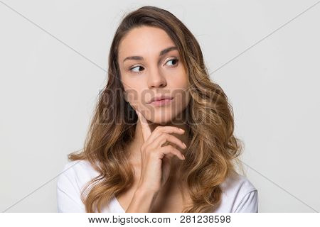 Thoughtful Woman Looking Away Feeling Doubt Isolated On White Background