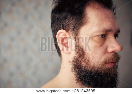 Mens Short Beard And Lips Close Up.