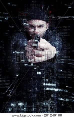 Criminal pointing a gun in a digital environment
