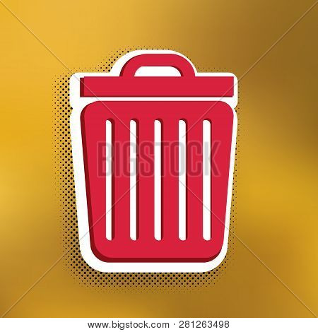 Trash Sign Illustration. Vector. Magenta Icon With Darker Shadow, White Sticker And Black Popart Sha