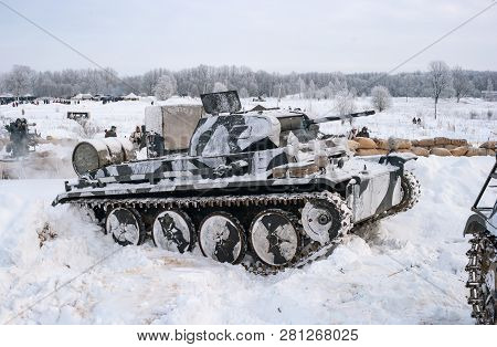 Krasnoye Selo, St. Petersburg, Russia - January 19, 2019: Military Historical Reconstruction - The B