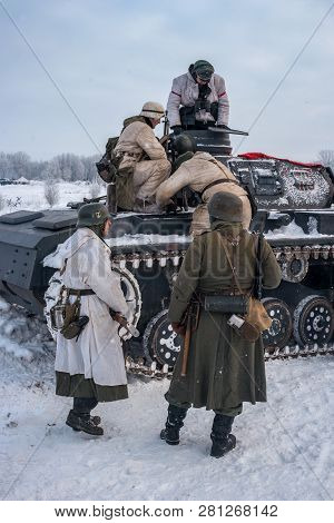 Krasnoye Selo, St. Petersburg, Russia - January 19, 2019: Military Historical Reconstruction - The B