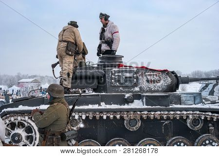 Krasnoye Selo, St. Petersburg, Russia - January 19, 2019: Military Historical Reconstruction - The B