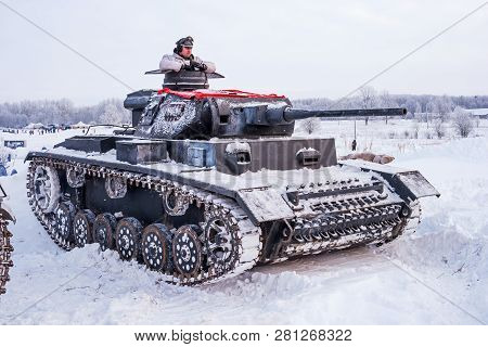 Krasnoye Selo, St. Petersburg, Russia - January 19, 2019: Military Historical Reconstruction - The B