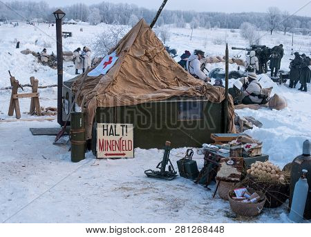 Krasnoye Selo, St. Petersburg, Russia - January 19, 2019: Military Historical Reconstruction - The B
