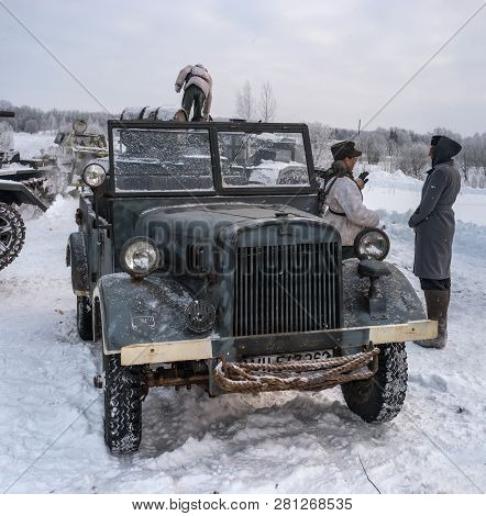 Krasnoye Selo, St. Petersburg, Russia - January 19, 2019: Military Historical Reconstruction - The B