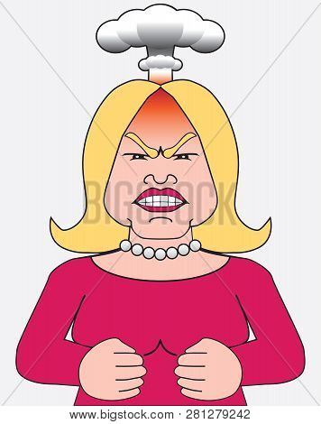 An Angry Cartoon Woman In A Red Dress Is Blowing Her Top