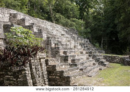 Detail shot of one of the Mayan Temples of Dzibanche in Mexico.