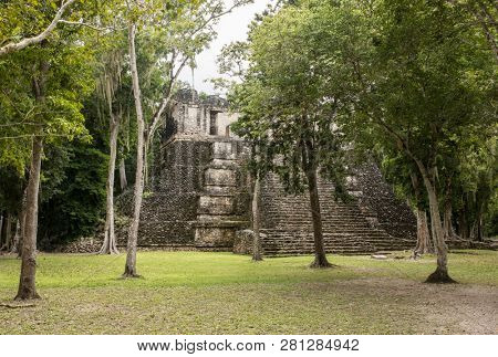 Mayan temple in the rain forest of the Yucatan Peninsula of Mexico.