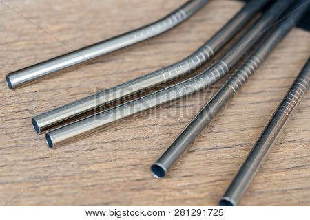 Stainless Steel Straws For Reusable And Reduce The Use Of Plastic Straw. Reduce Plastic Waste In Env