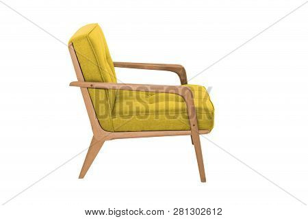 Yellow Fabric And Wood Armchair Modern Designer