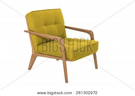 Yellow Fabric And Wood Armchair Modern Designer