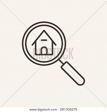House Building Under Lens Line Icon. Building Under Lens On White Background. Vector Illustration Ca