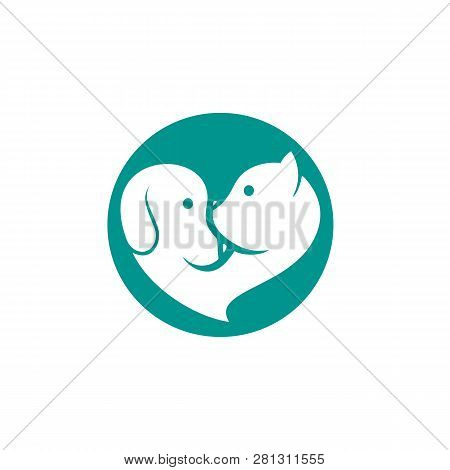 Cat And Dog Pet Shop With Blue Circle Shape Background
