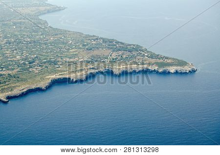 Aerial View Of The Capo Rama Headland Near Terrasini, Palermo, Sicily.  Now A Nature Reserve.