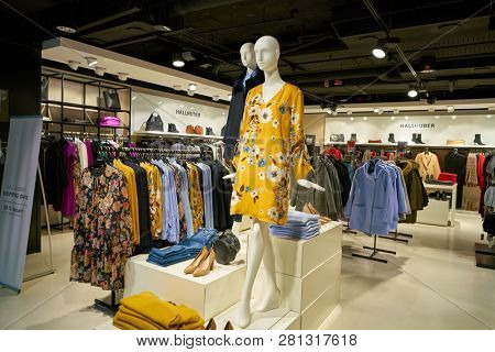 DUSSELDORF, GERMANY - CIRCA OCTOBER, 2018: Hallhuber clothing shop in Dusseldorf airport.