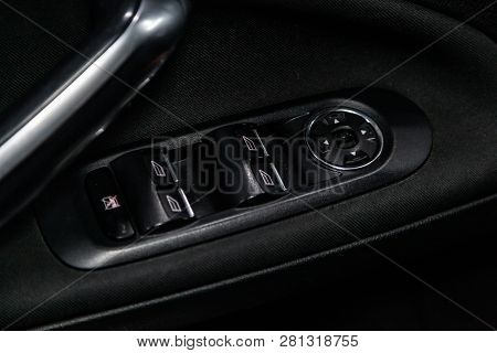 Novosibirsk, Russia - January 30, 2019:  Ford Mondeo,    Close-up Of The Side Door Buttons. Photogra