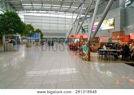 DUSSELDORF, GERMANY - CIRCA SEPTEMBER, 2018: interior shot of departure level in Dusseldorf airport.