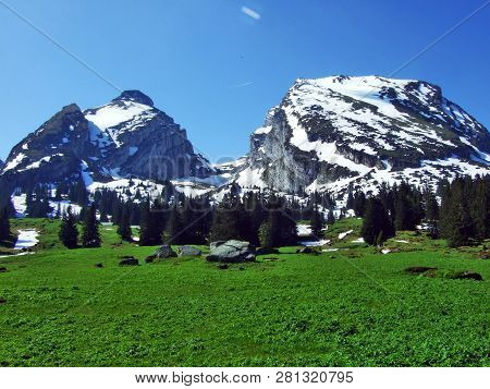Alpine Peaks Zuestoll And Brisi In The Churfirsten Mountain Range, Between The Toggenburg Region And