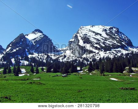 Alpine Peaks Zuestoll And Brisi In The Churfirsten Mountain Range, Between The Toggenburg Region And
