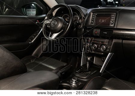 Novosibirsk, Russia - January 30, 2019:  Mazda Cx-5, Close-up Of The Dashboard, Rears And Steering W