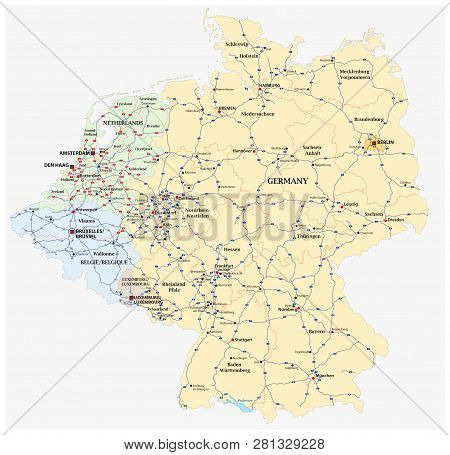 Motorway Vector Map Of Germany And The Benelux States