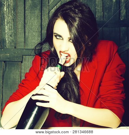 Sensual Elegant Emotional Attractive Young Woman With Long Lush Brunette Hair In Stylish Jacket With