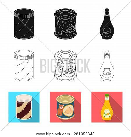 Vector Illustration Of Can And Food Logo. Set Of Can And Package Vector Icon For Stock.