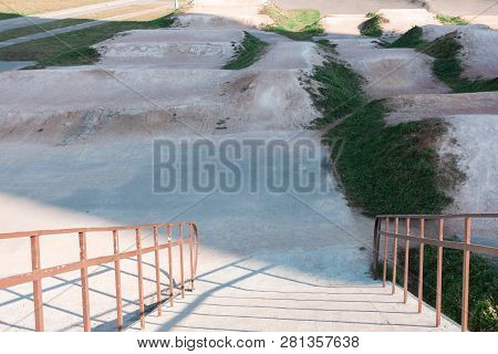 High Springboard For Extreme Mountain Bike Riding Bmx. Dert Jumping Area