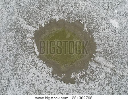 Salt Puddle Of Brine On The Dry Lakebed