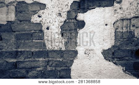 old brick wall plater falling off  monochrome