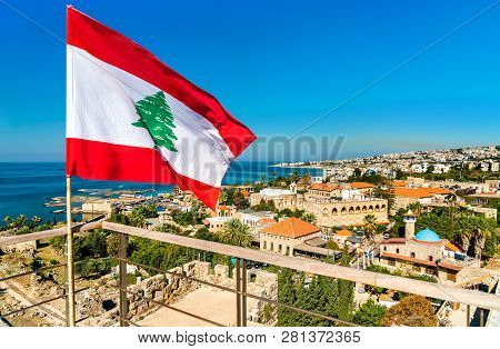 Flag Of Lebanon At The Crusader Castle In Byblos