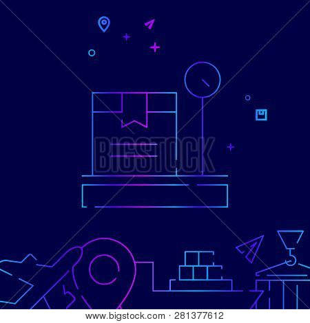 Weight Control Vector Line Icon. Customs Clearance Gradient Symbol, Pictogram, Sign. Dark Blue Backg