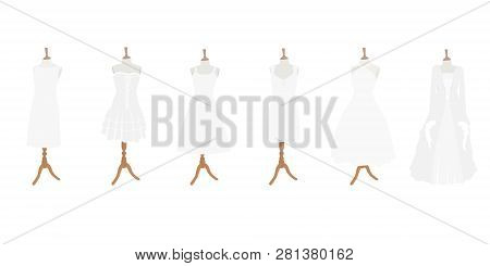 Vector Illustration Set Of Six White Different Design Elegant Cocktail And Evening Woman Dresses On