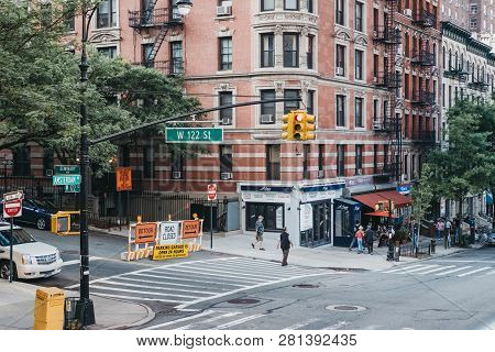 New York, Usa - June 01, 2018: People Walking On A Street In Harlem, Nyc. Since The 1920s, Harlem Ha