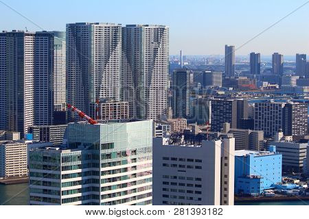 Tokyo, Japan - Cityscape Of Kachidoki And Toyomicho Districts.