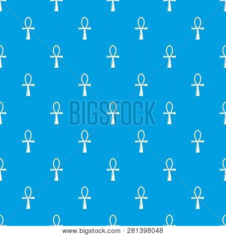 Ancient Egyptian Cross Ankh Pattern Seamless Blue Repeat For Any Use