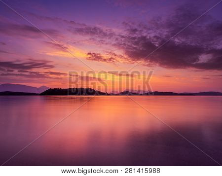 Sunrise on the bay of Nidri in Lefkas Ionian  island Greece
