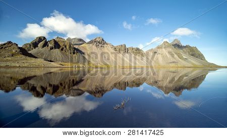 Afternoon At Vestrahorn, A 454 Metre Tall Scree Mountain, Mainly Made Up Of Gabbro And Granophyre Ro