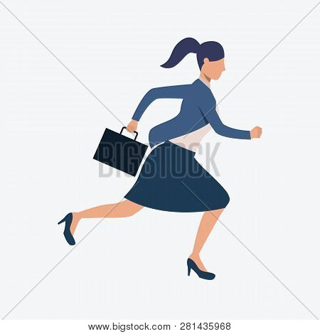 Running Woman In Casual Wear. Hurrying, Working Day, Rush Hour. Can Be Used For Topics Like Office, 