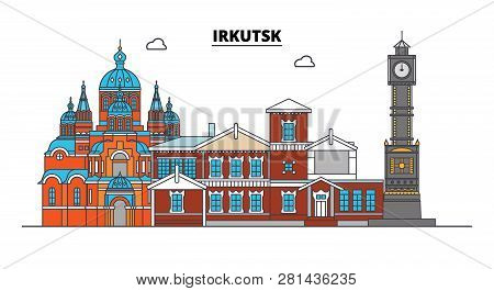 Russia, Irkutsk. City Skyline: Architecture, Buildings, Streets, Silhouette, Landscape, Panorama. Fl