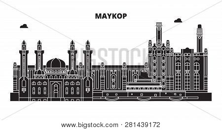 Russia, Maykop. City Skyline: Architecture, Buildings, Streets, Silhouette, Landscape, Panorama. Fla