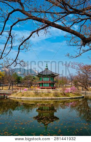 Hyangwonjeong Pavilion in Gyeongbokgung Palace, Seoul, South Korea