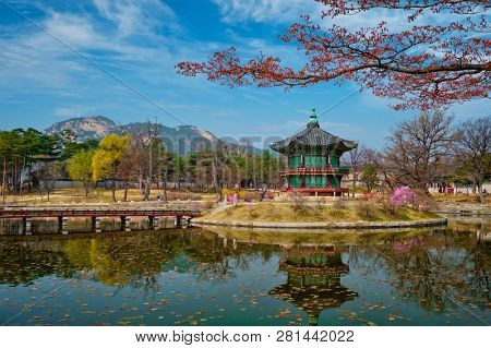 Hyangwonjeong Pavilion in Gyeongbokgung Palace, Seoul, South Korea